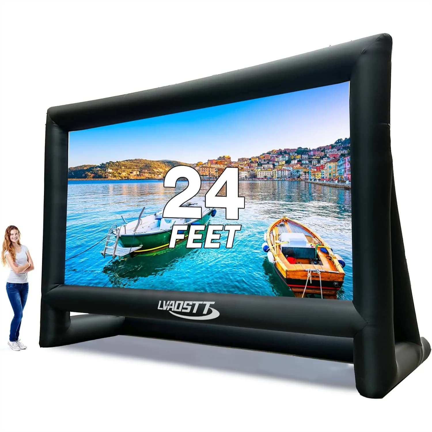 Schermo Gonfiabile per Proiettore 24FT, Schermo Cinematografico da Esterno, Facile da Montare, Design Monopezzo, Proiezione Frontale e Posteriore con Ventilatore per