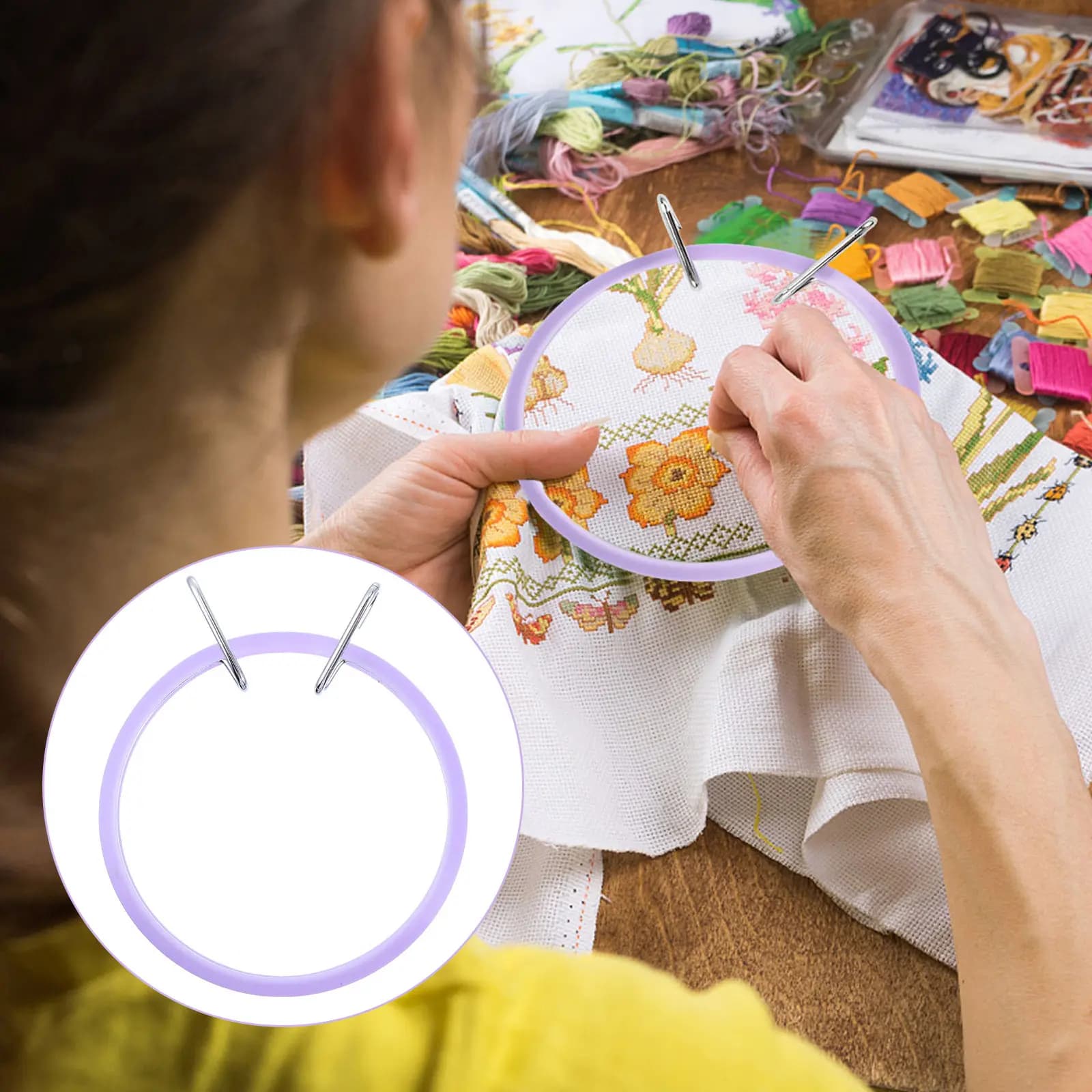 Embroidery Hoops Non Slip Adjustable Spring Tension Embroidery Rings for Cross Stitch Handcraft Display Frame Holder Tool