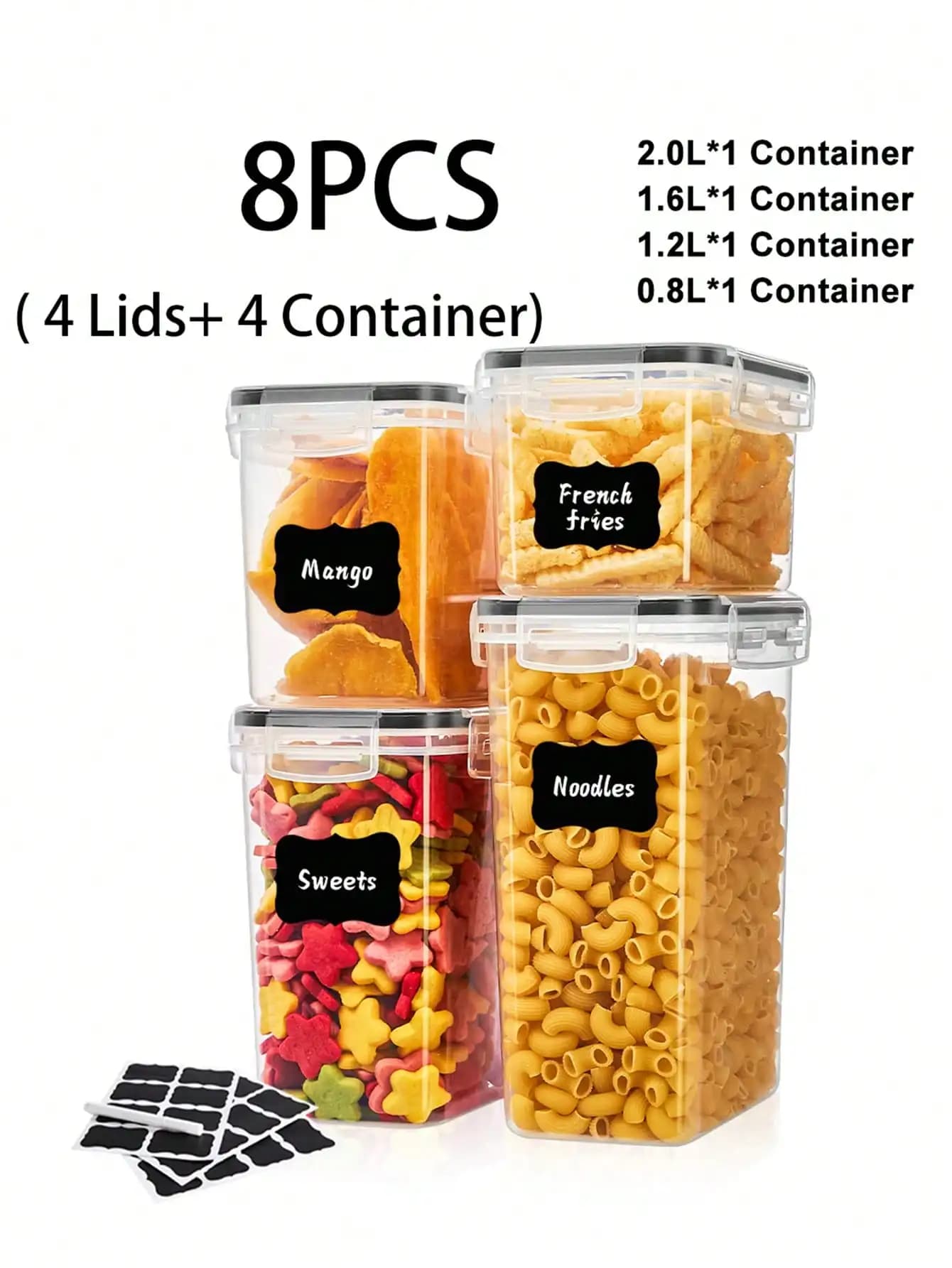 Set di 18 Contenitori per Alimenti e Barattoli per Condimenti con Etichette e Segnalazioni - Mantengono Freschi Cereali, Farina, Sale, Pepe e Zucchero - Soluzione per Organizzazione e Conservazione in Dispensa, Lavabili in Lavastoviglie, Divertenti Regali per le Calze di Natale