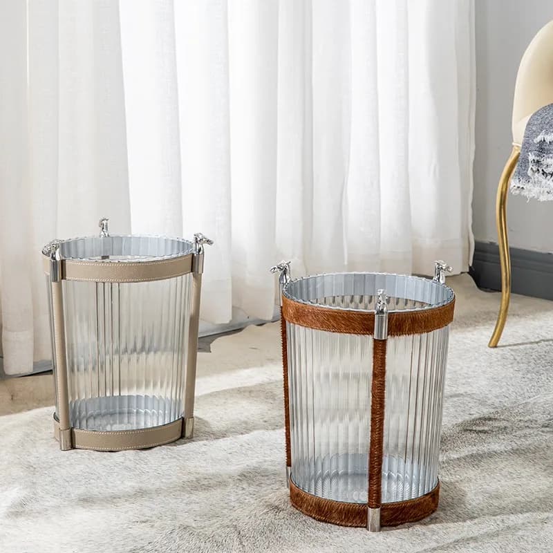 Stainless Steel Trash Can Luxury Transparent Large Capacity Waste Bins Simple Toilet Wastebasket Home Kitchen Organization