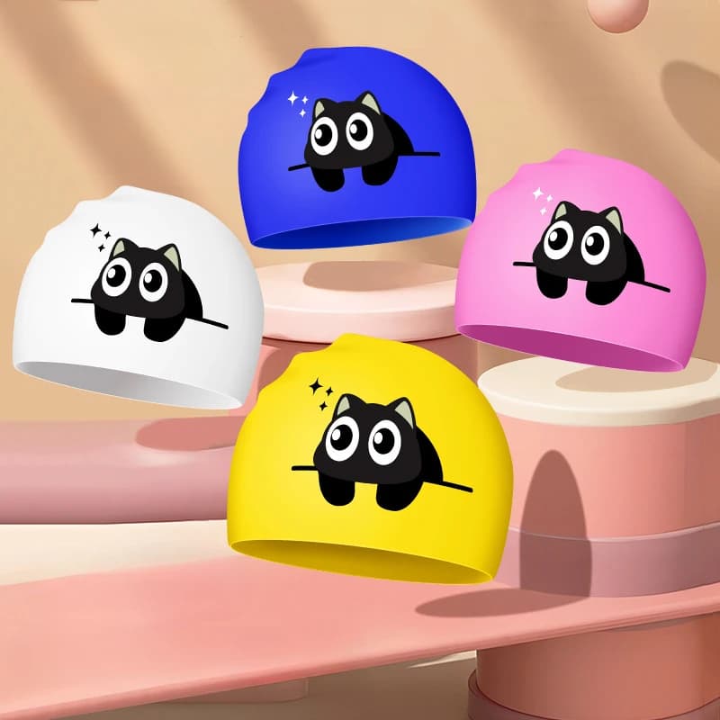 Animated cartoon swim cap for boys girls kids Swimming head for kids Ear protection Silicone swim cap Soft pool accessories