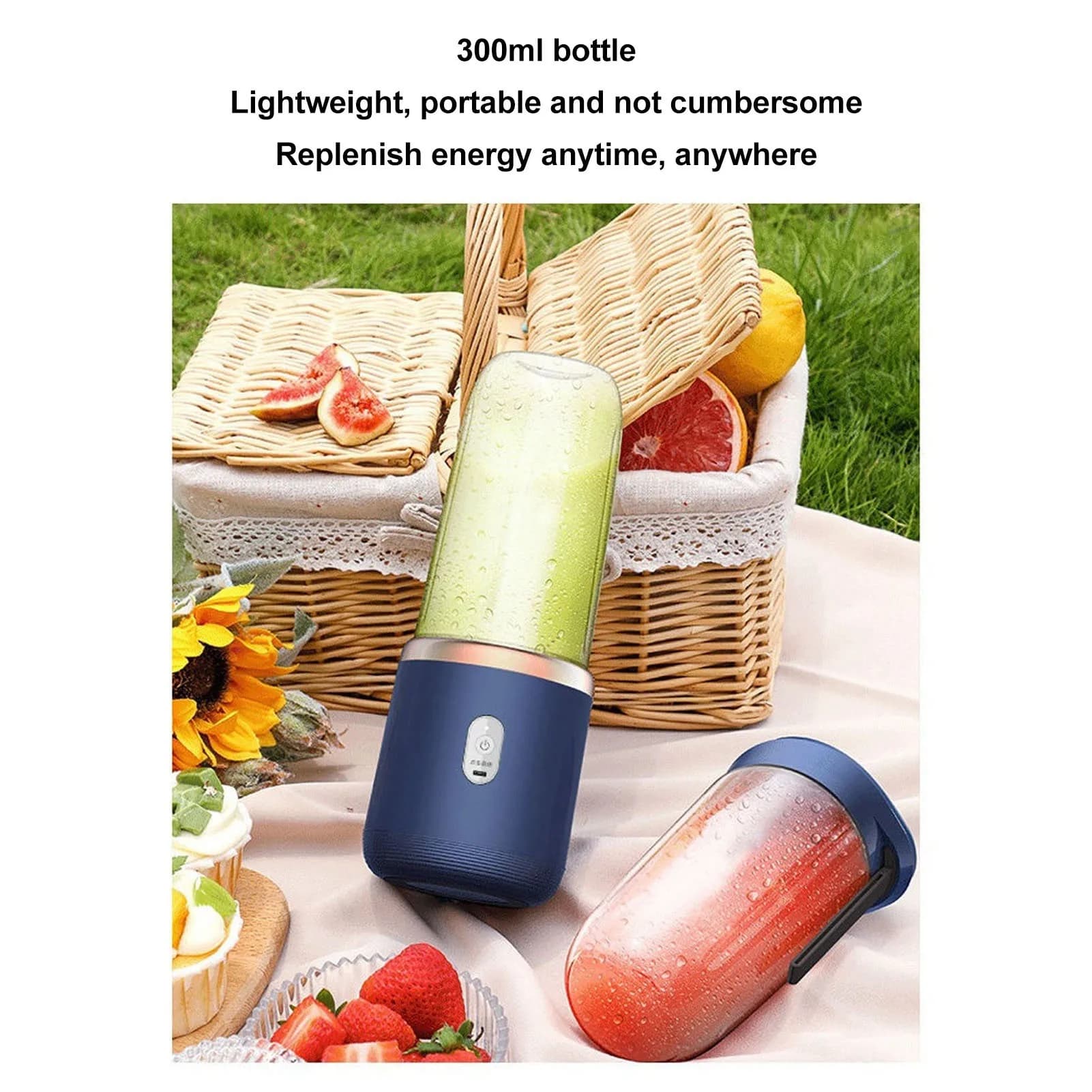 300 ml wireless portable blender for smoothies Six blades USB charging with bottle and lid Wireless blender USB mixer