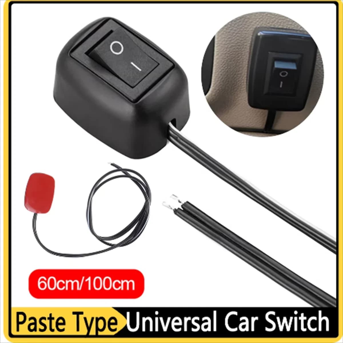 Interruttore universale per auto Tipo pasta Interruttore a levetta con cavo 60 cm/100 cm DC 12 V per fendinebbia Luci di guida Luci al neon Mini pulsante