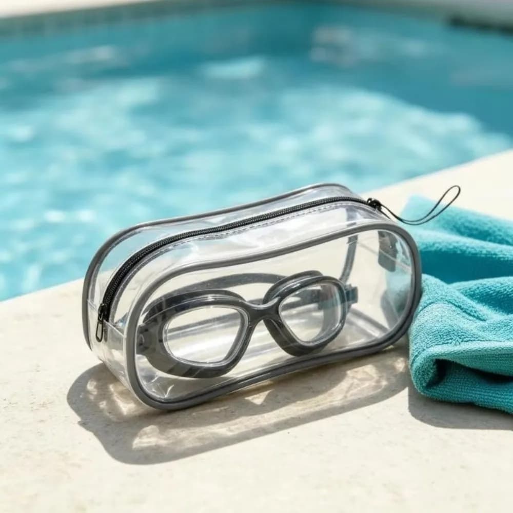 PVC Material Swim Goggles Case Transparent Design Breathable Fabric Swimming Goggle Storage Bag Anti-Scratch Coating