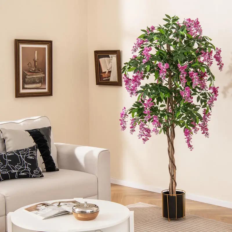 Pianta di Glicine Artificiale da 1,67 m in Vaso da Vivaio con Fiori in Fiore - Rosso Rosa
