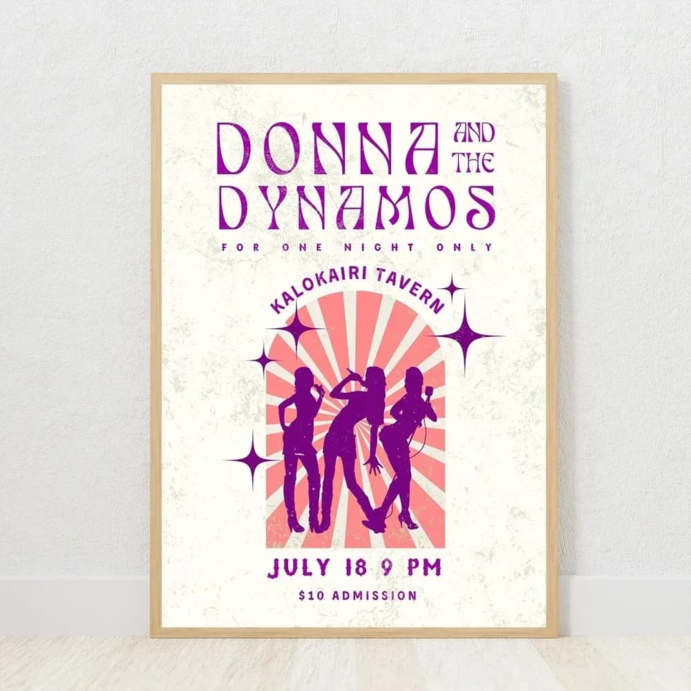 Classic Music Donna and Dynamos Poster Mamma Mia Retro Movie Room Living Canvas Painting Wall Art Home Decor
