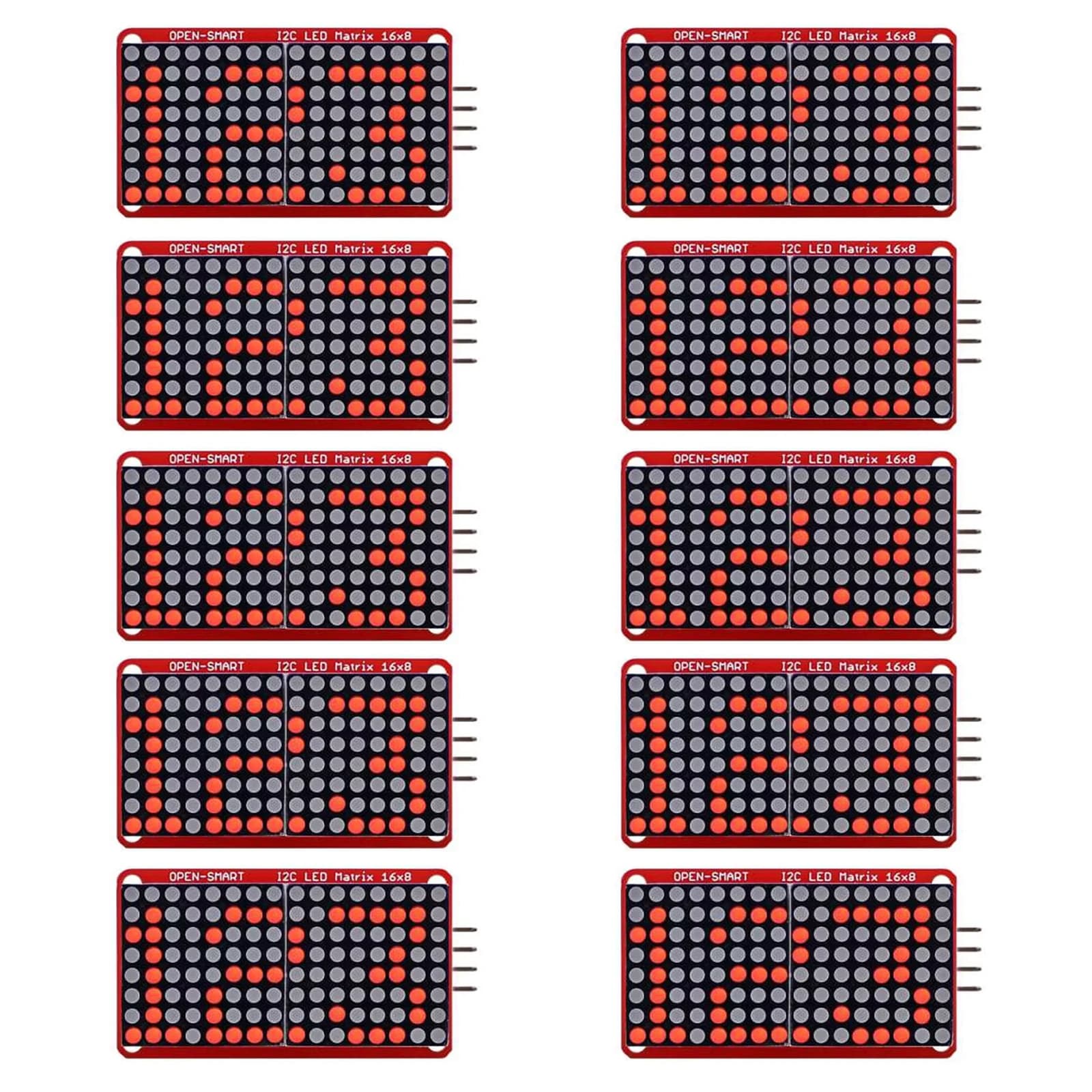 Modulo display a matrice di punti LED OPEN-SMART 16x8 I2C da 5/10 pezzi per Arduino, matrice LED rossa da 0,8" con driver VK16K33