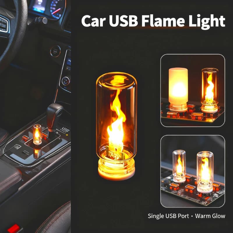 Luce Notturna USB a LED Effetto Fiamma, Lampada in Vetro Satinato con Fiamma Dinamica Tremolante, Illuminazione d'Atmosfera per Interni Auto e Casa