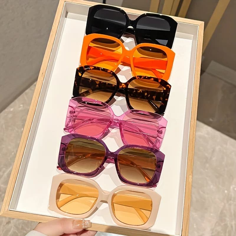 Oversized Geometric Square Sunglasses Retro Trendy Street Style Shades UV400 Sun Blocking Eyewear Lightweight
