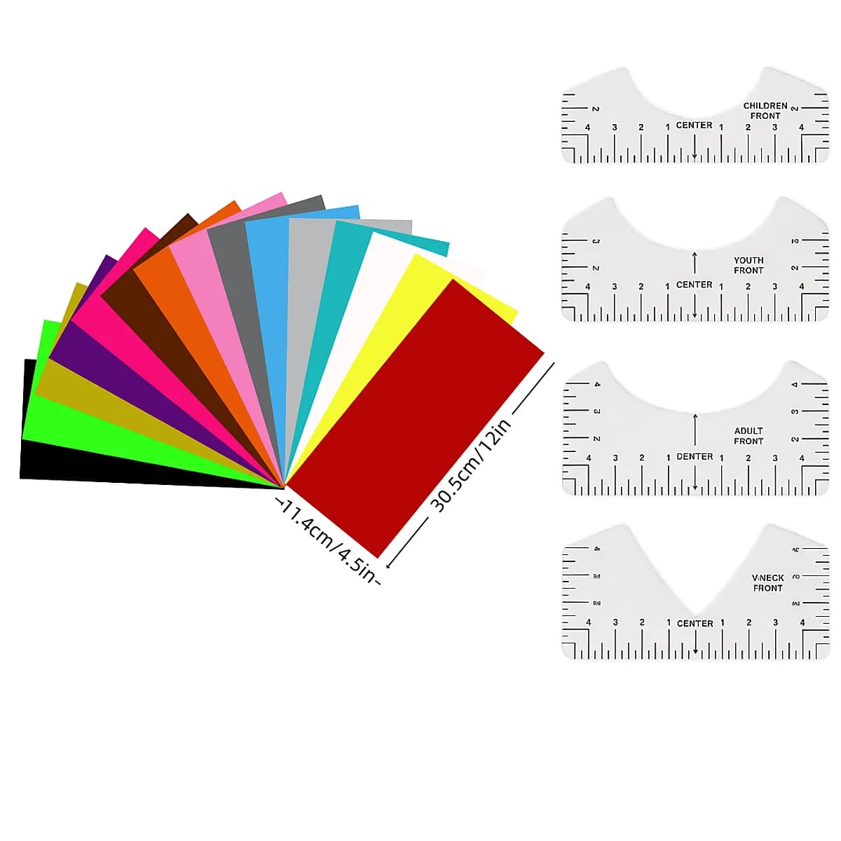 A Set Heat Transfer Vinyl/T-Shirts Ruler Guide for Cricut Joy Cutting Machine,15 Colors HTV Vinyl,Iron-On Vinyl for T-Shirts, Ba