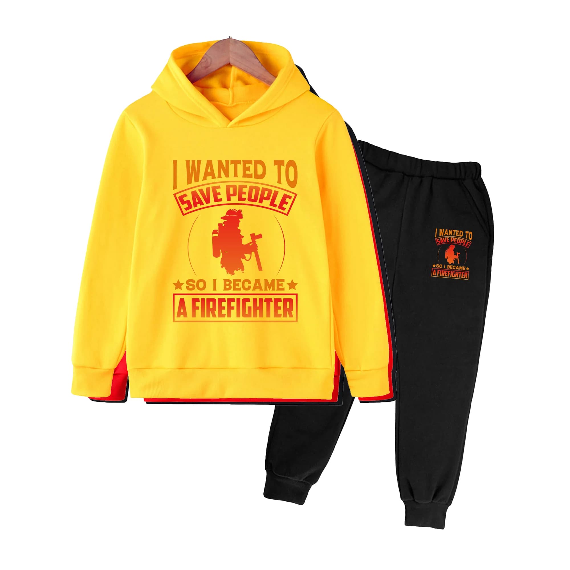 Kids Firefighter Print Hoodie & Sweatpants Set, Unisex Casual Sportswear for Boys Girls Daily Outdoor Wear