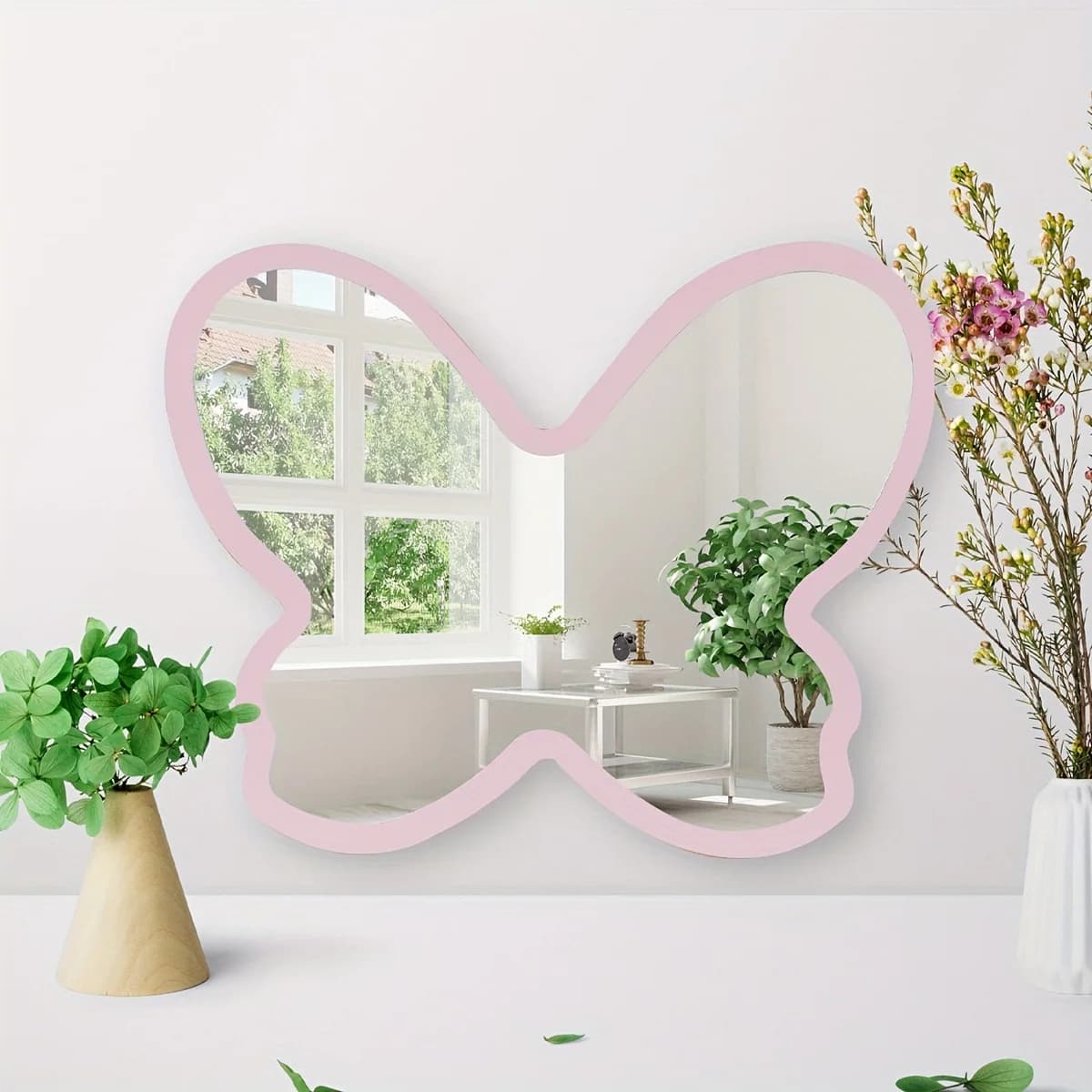 Butterfly Style Wooden Mirror Surface High Appearance Level Creative Art Room Bathroom Makeup Kindergarten Decor Rental Decor