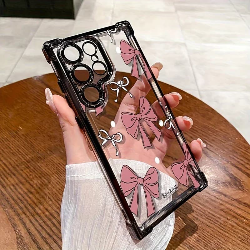 Custodia per telefono con fiocco rosa per iPhone da 17 a 11 Pro Max Plus