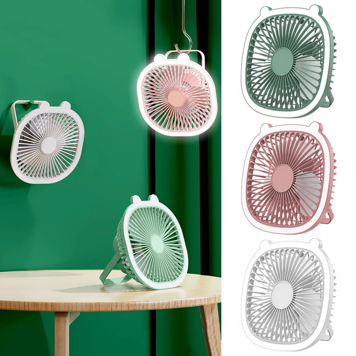 Ventilatore da soffitto per campeggio, ventilatore portatile, ventilatore a 3 velocità, luce notturna ricaricabile tramite USB, ventilatore domestico, ventilatore da soffitto per esterni, luce per tenda
