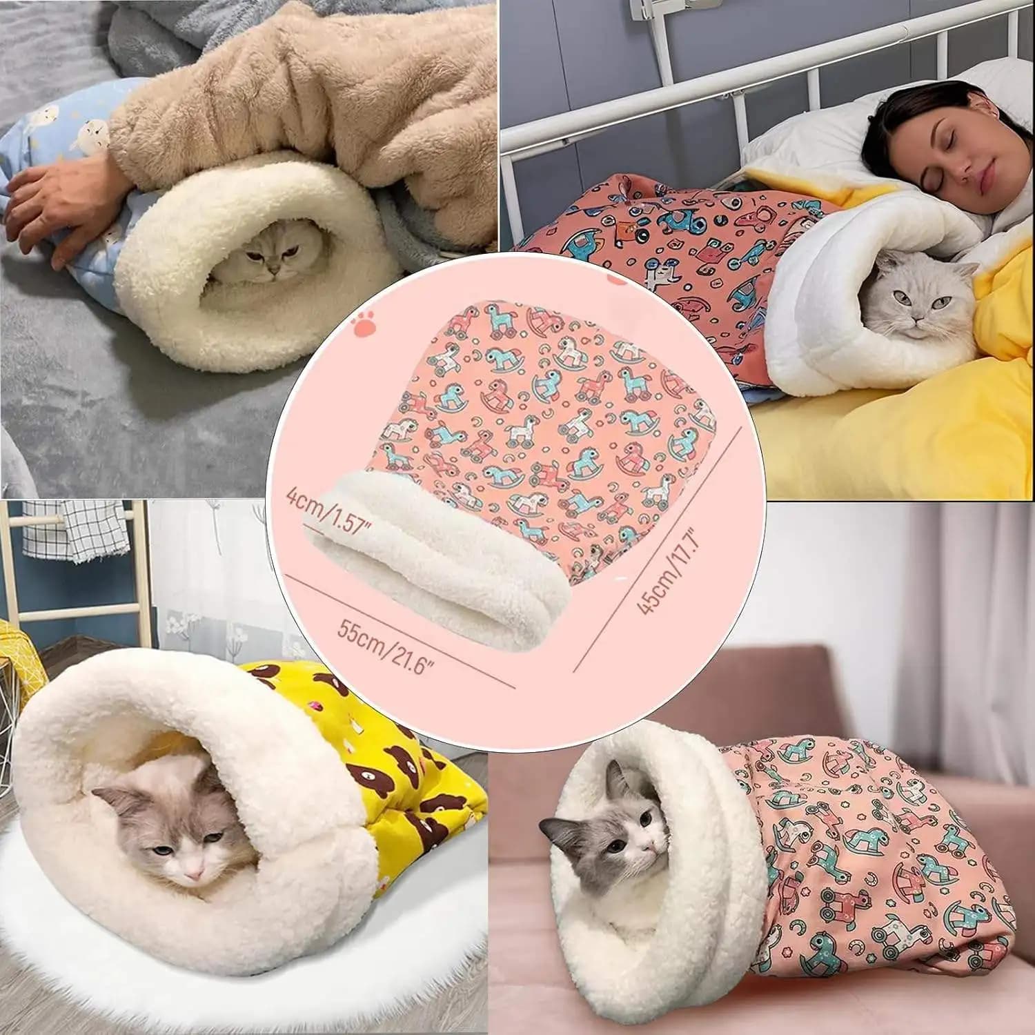 Sacco a Pelo Invernale Ispessito per Gatti, Cuccia a Sacchetto per Animali Domestici, Letto Morbido e Soffice per Gattini e Cuccioli, Nido Confortevole, Forniture per Animali Domestici