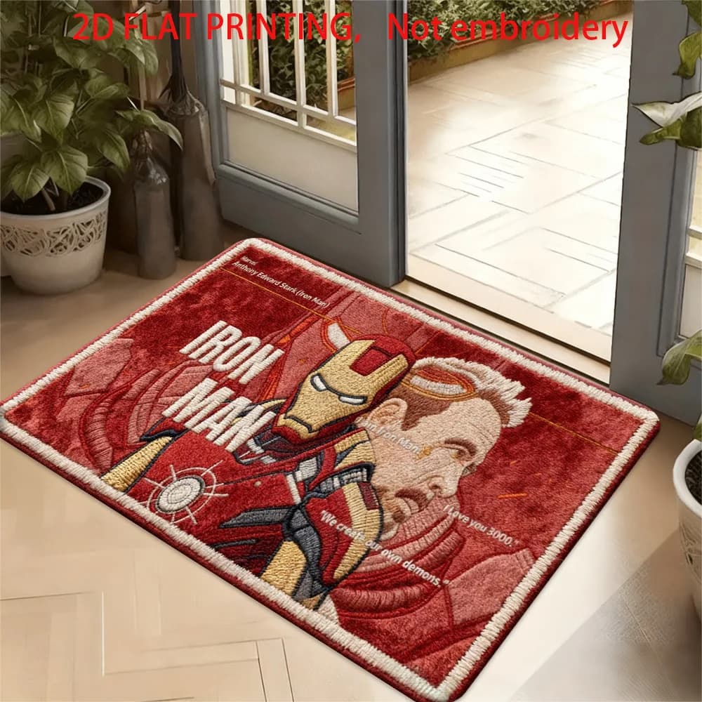 Authorized 1pc of Polyester 2D Flat Printed Marvel Doormats Featuring Iron Man, a Soft Flannel Area Rug Suitable for Indoor Us