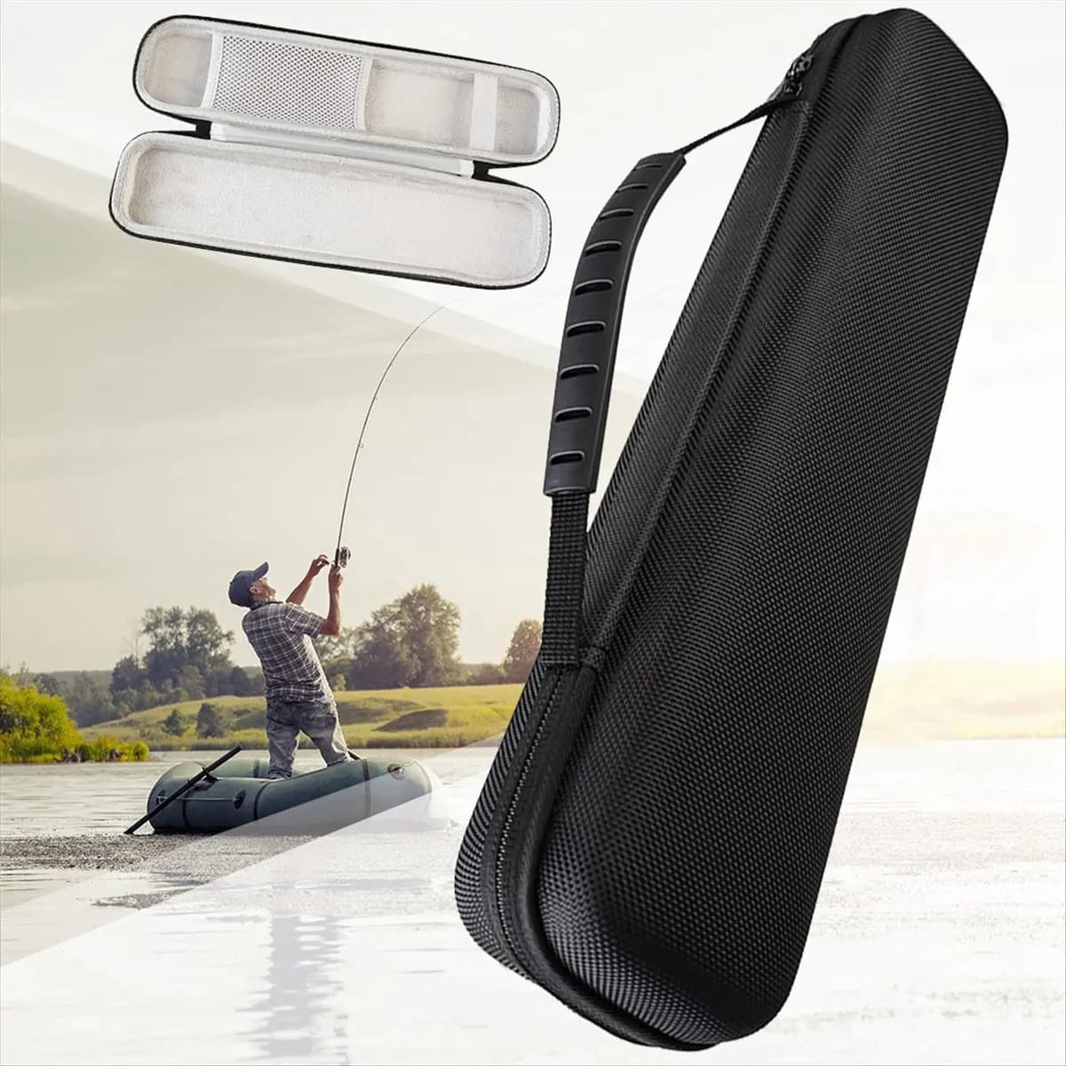 (ABYM) Borsa Rigida per Canne da Pesca con Assorbimento degli Urti, Scatola per Attrezzatura da Pesca, Organizzatore per Accessori da Pesca