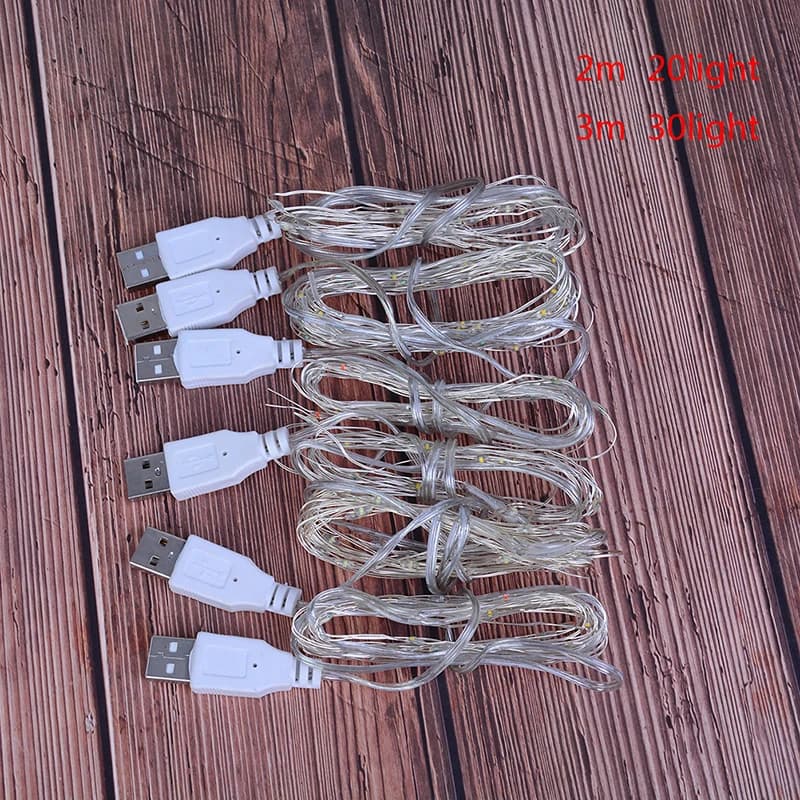 2M 20Led 3 metri 30Led Mini luci leggiadramente a led in filo di rame alimentate tramite USB