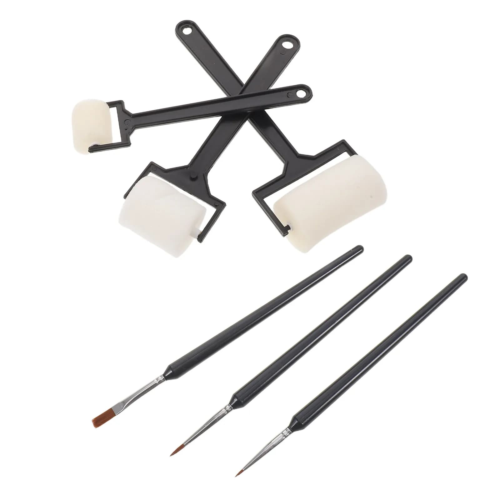 6Pcs Children Art Painting Set Foam Sponge Roller with Detail Brush Soft Handle for Creative Craft Painting Acrylic Oil