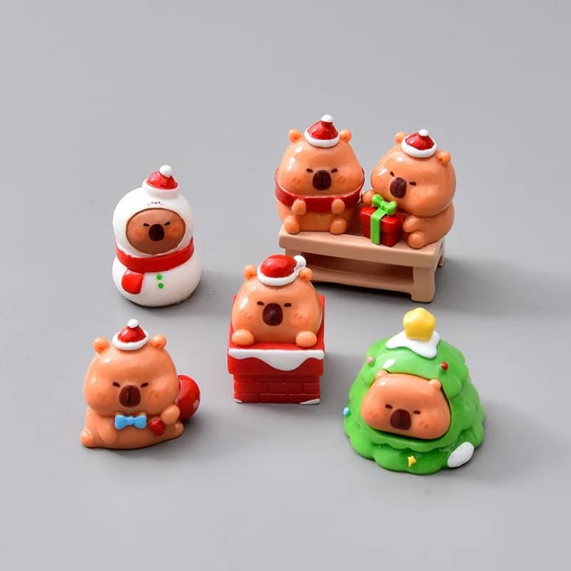 6pcs/Set Mini Christmas Capybara Action Figure Toy Cartoon Model Doll Figurines Fans Christmas Gift