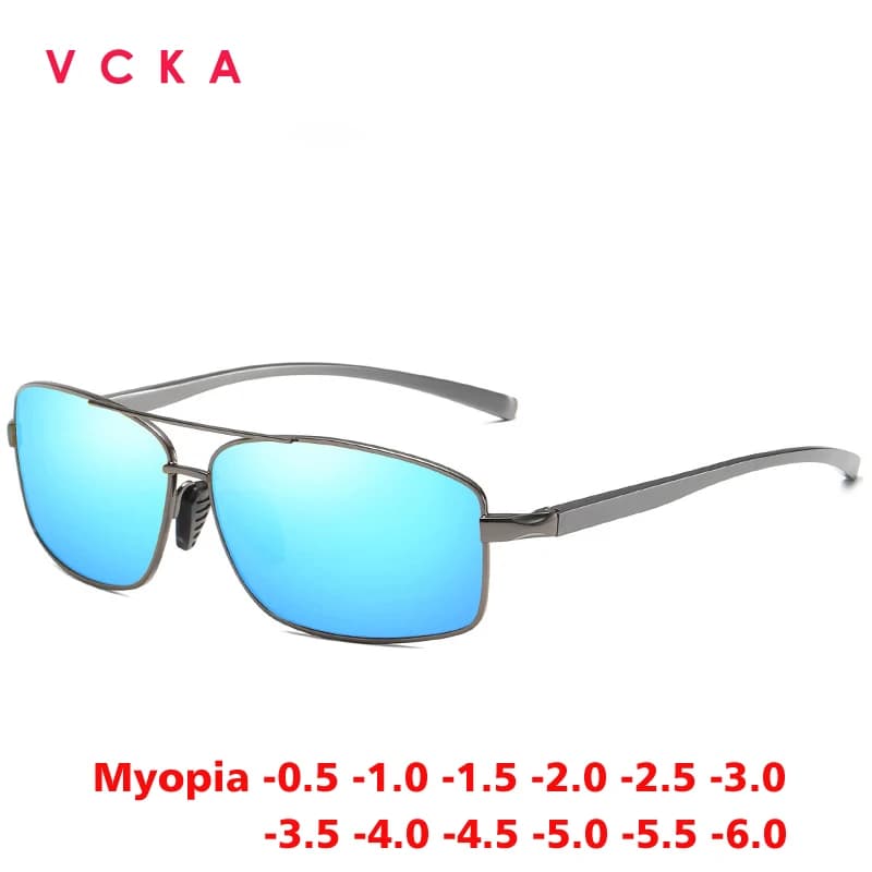 VCKA Occhiali da sole miopia polarizzati da uomo Occhiali quadrati in alluminio e magnesio Occhiali da vista personalizzati vintage da donna da -0,5 a -6,0