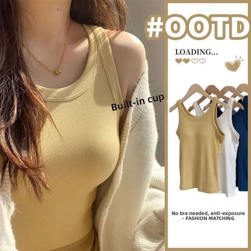 Pure Color Vest Women's Summer Outdoor Wear Backless Bra Pad Integrated Slim Fit Base Shirt Top Beautiful Back Underwear