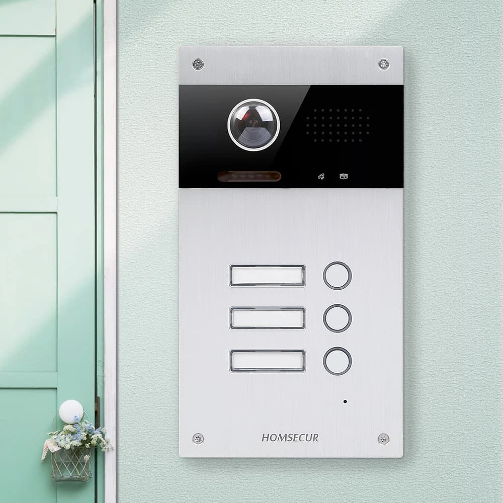 Campanello con videocamera HOMSECUR B16CB-S per videocitofono HOMSECUR a 2 fili per 3 famiglie
