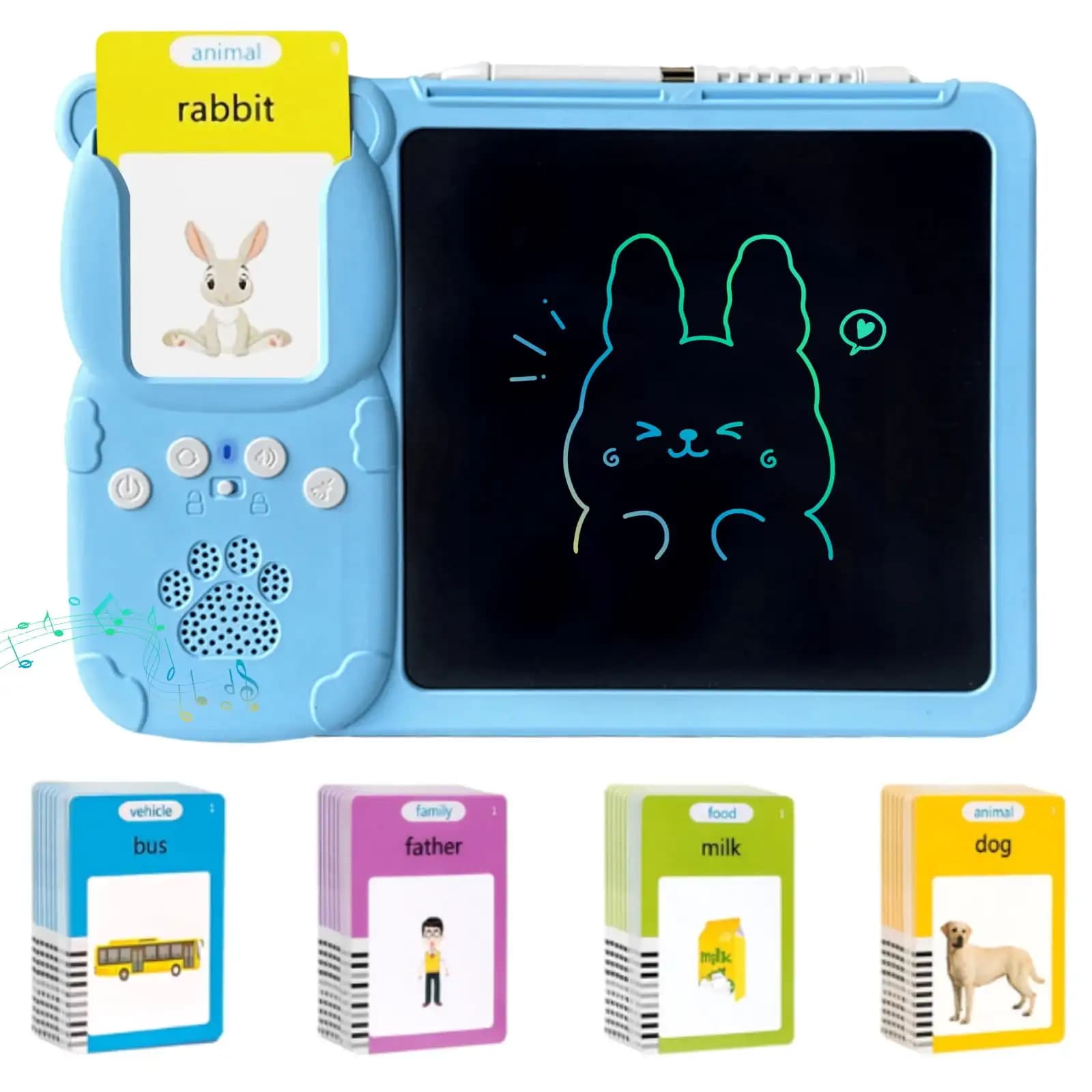 Carte Flash Parlanti con Tavoletta da Disegno, Lavagna LCD per Bambini, Giocattoli per Terapia del Linguaggio, Regalo per Bambini dai 3 agli 8 Anni (Blu)