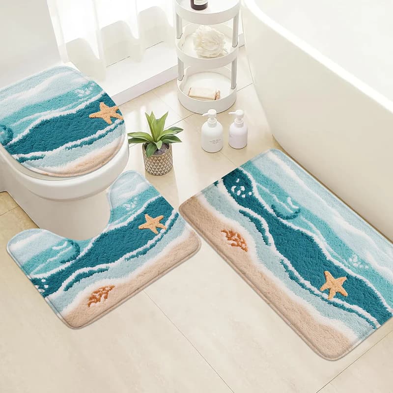Tappetino per la casa stampato con stelle marine da spiaggia, tappeto, lavabo, assorbente, tappetino antiscivolo, WC, poggiapiedi assorbente, lavabile in lavatrice