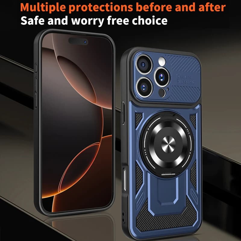 Silicone Phone Case for IPhone Air 17E 15 14 Plus 13 12 11 16 Pro Max Cover Metal Holder Protect Soft Cases Wireless Charging