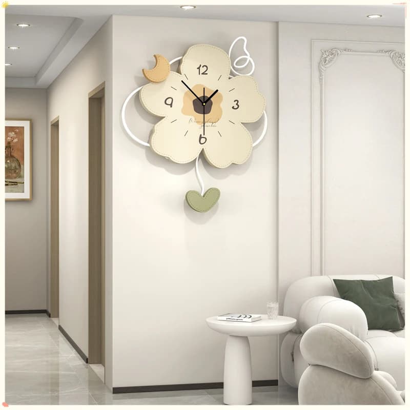 Cream Style Flower Wall Clock Minimalist Silent Non-Ticking Decorative Wall Watch Modern Creative Aesthetic Clock For Living Roo