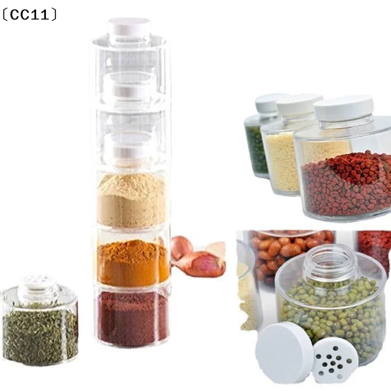 Set da 6 Pezzi: Contenitori per Spezie, Dispenser per Pepe, Torre Porta Spezie, Utensili per Erbe e Spezie, Barattoli Trasparenti per Condimenti, Porta Barattoli, Bottiglie per Condimenti〔CC11〕