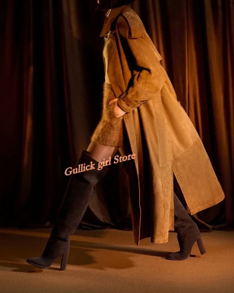 Stivali sopra il ginocchio Pista con tacco largo 2026 Winterr Autunno Punta tonda Abito moda Scarpe da donna Fatte a mano Solid Custom Made