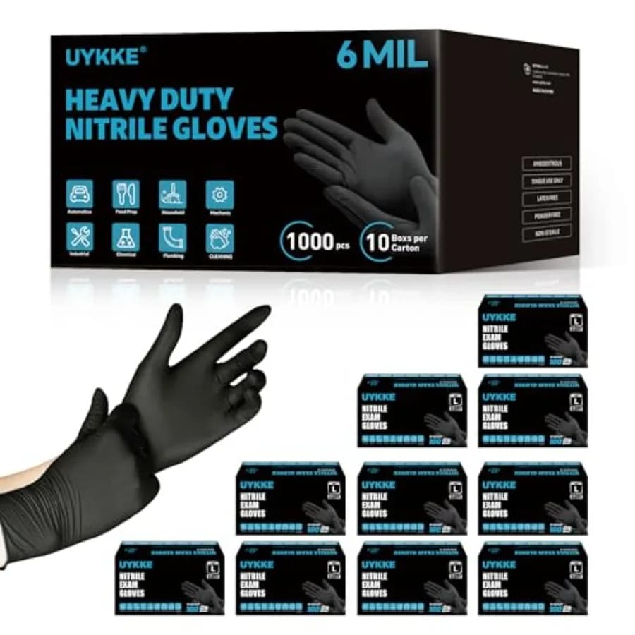 Guanti Monouso in Nitrile Nero Resistenti 6 Mil Senza Lattice per Cucina, Pulizia, Preparazione Alimenti, Tatuaggi - 1000 Pezzi