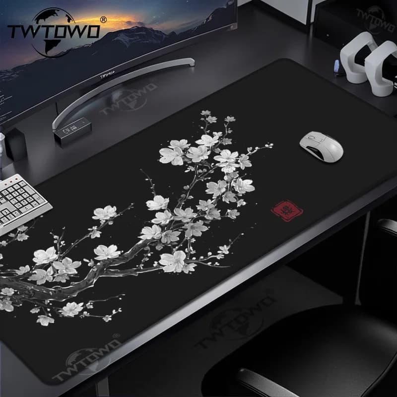 Mouse Pad Black And White Japanese Cherry Blossoms Gamer printon demand New Custom Mousepad XXL keyboard pad Carpet Mouse Mats