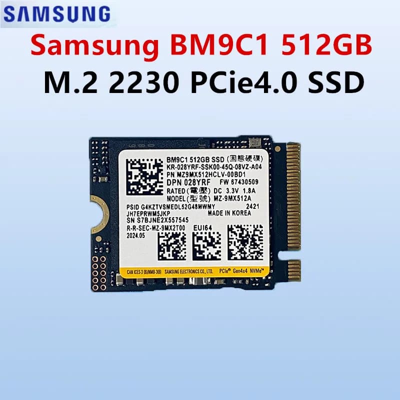 Pacchetto OEM per unità a stato solido con protocollo Samsung SSD BM9C1 512 GB M.2 2230 PCIe 4.0 NVMe