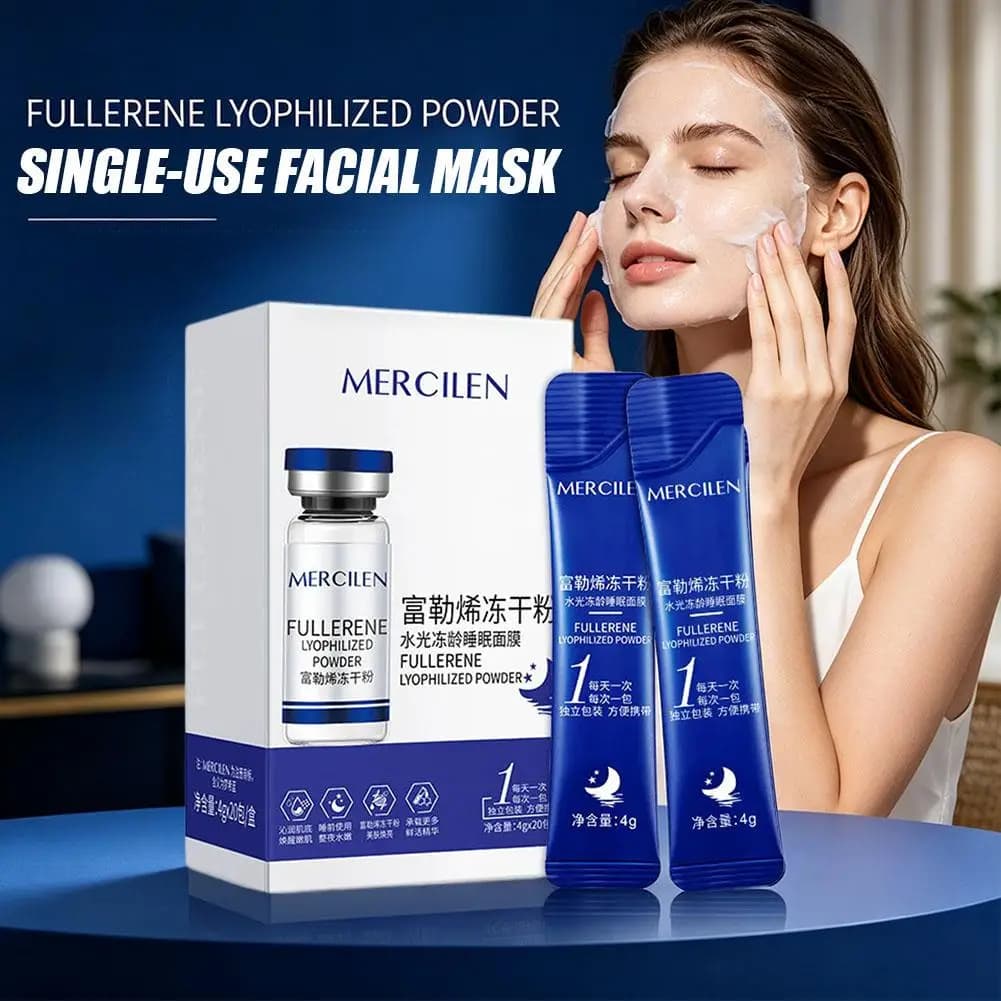 For MERCILEN Fullerene Lyophilized Powder Sleeping Mask, Hydrating & Moisturizing Facial Care, 20pcs Disposable Wash-Free Pack