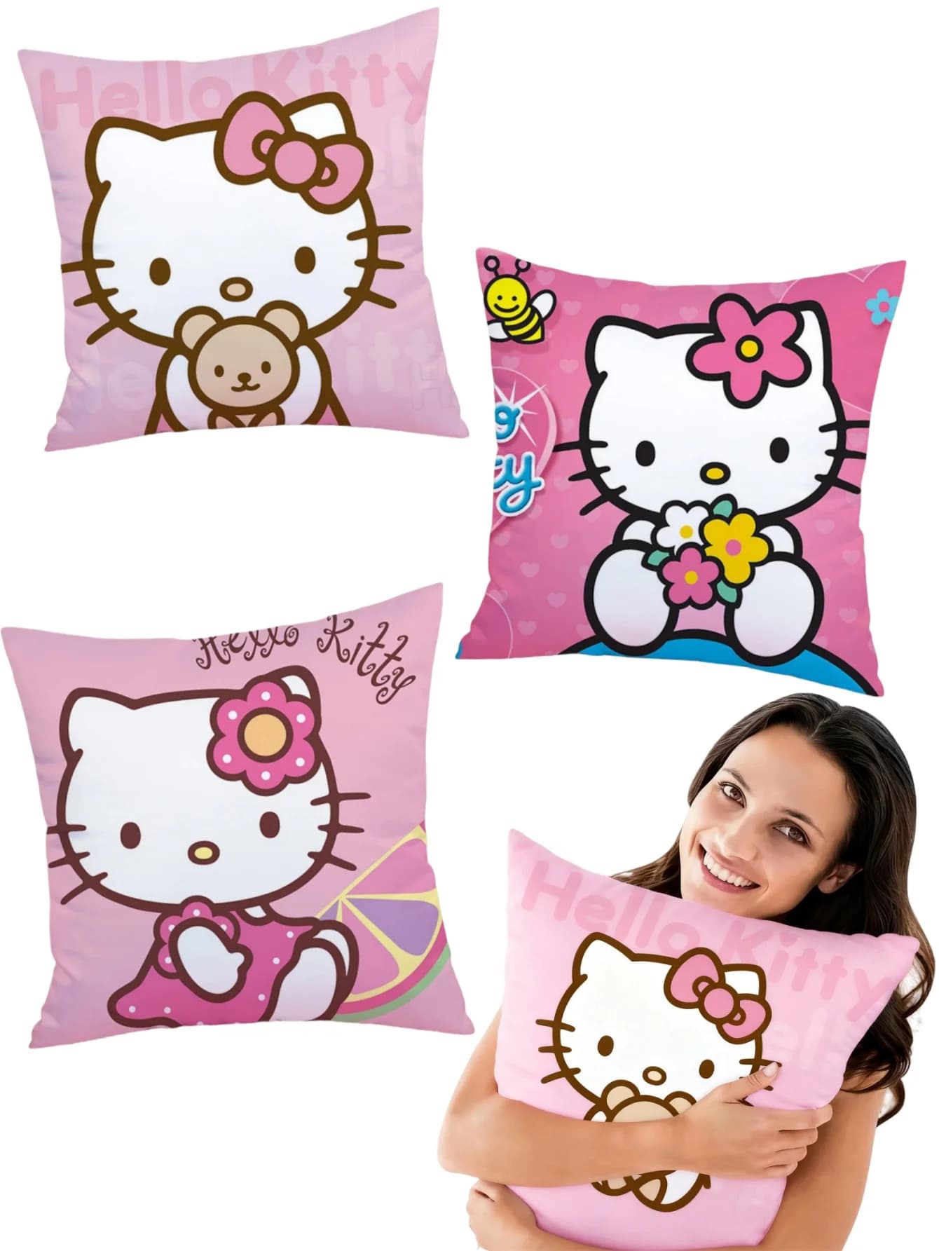 1 pcs pillow case with HelloKitty Cartoon Figure Kitty print, room decoration, pink double sided decorative pillow for women