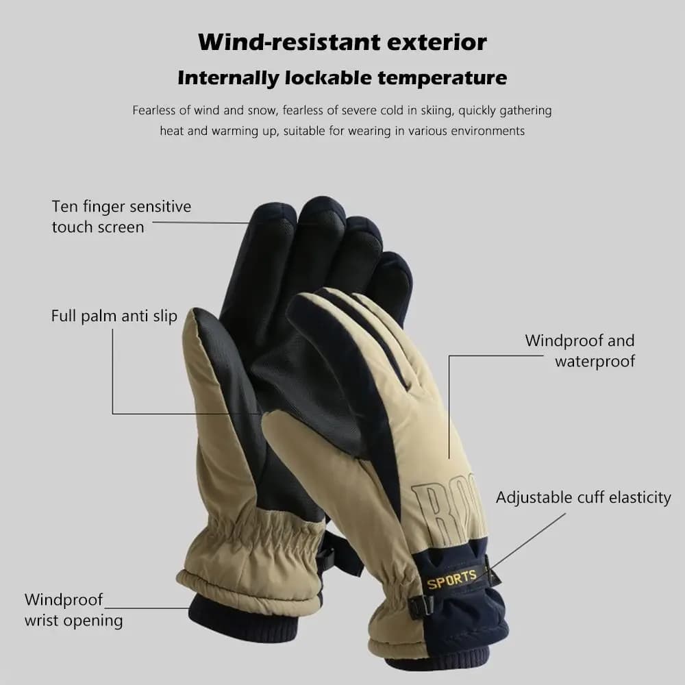 Guanti da Sci Portatili Impermeabili con Fodera in Pile, Touch Screen, Caldi e Termici, Comodi Guanti Invernali per Ciclismo