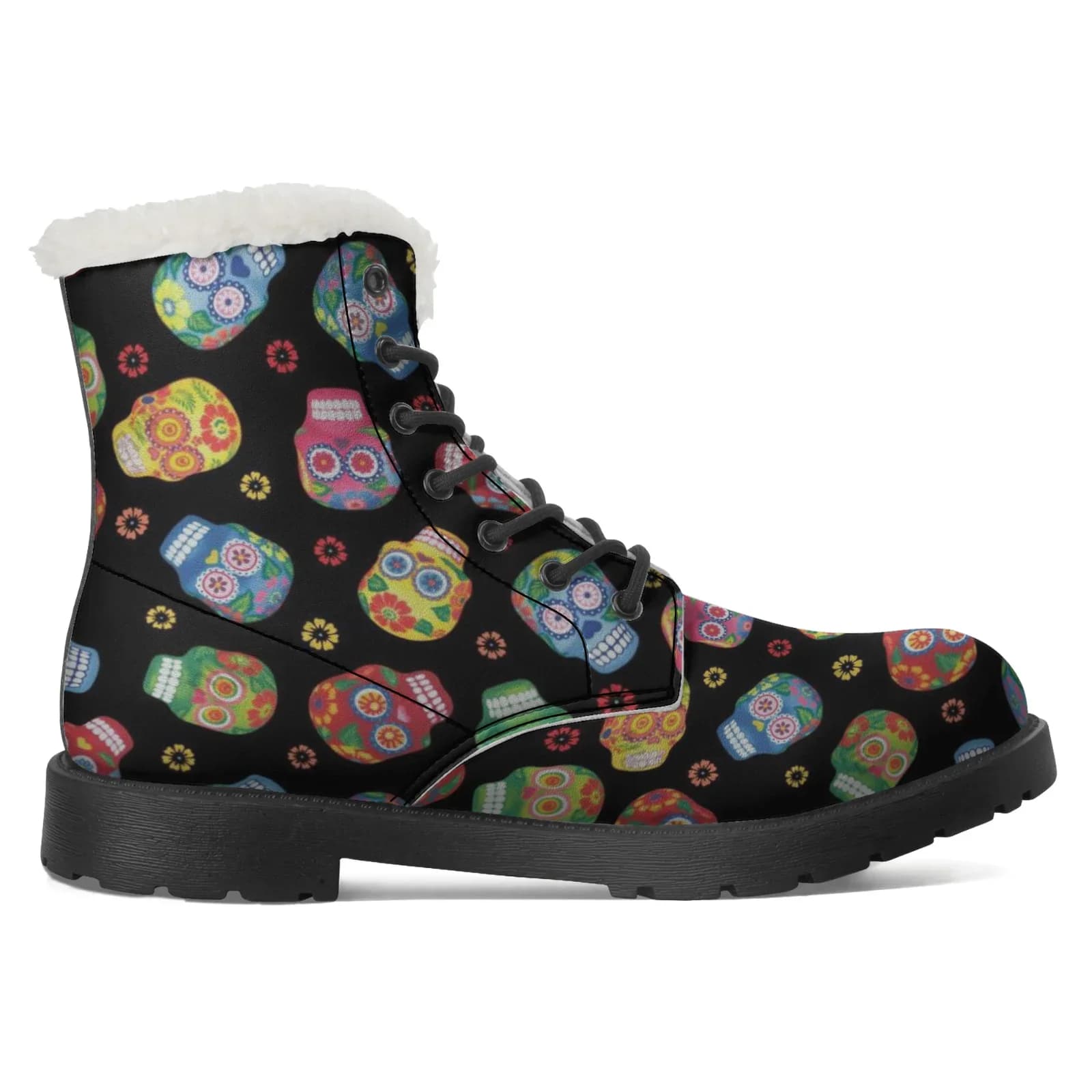 Custom colorful skull plush boots warm youth shoes casual boots hot selling mid-calf man and woman‘s winter