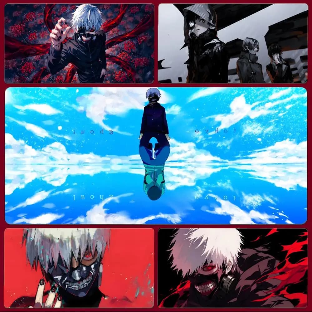 Tappetino per mouse anime dark T-Tokyo G-Ghoul, tappetino per mouse da gioco di grandi dimensioni con bordi cuciti, tappetino da scrivania ispessito per PC