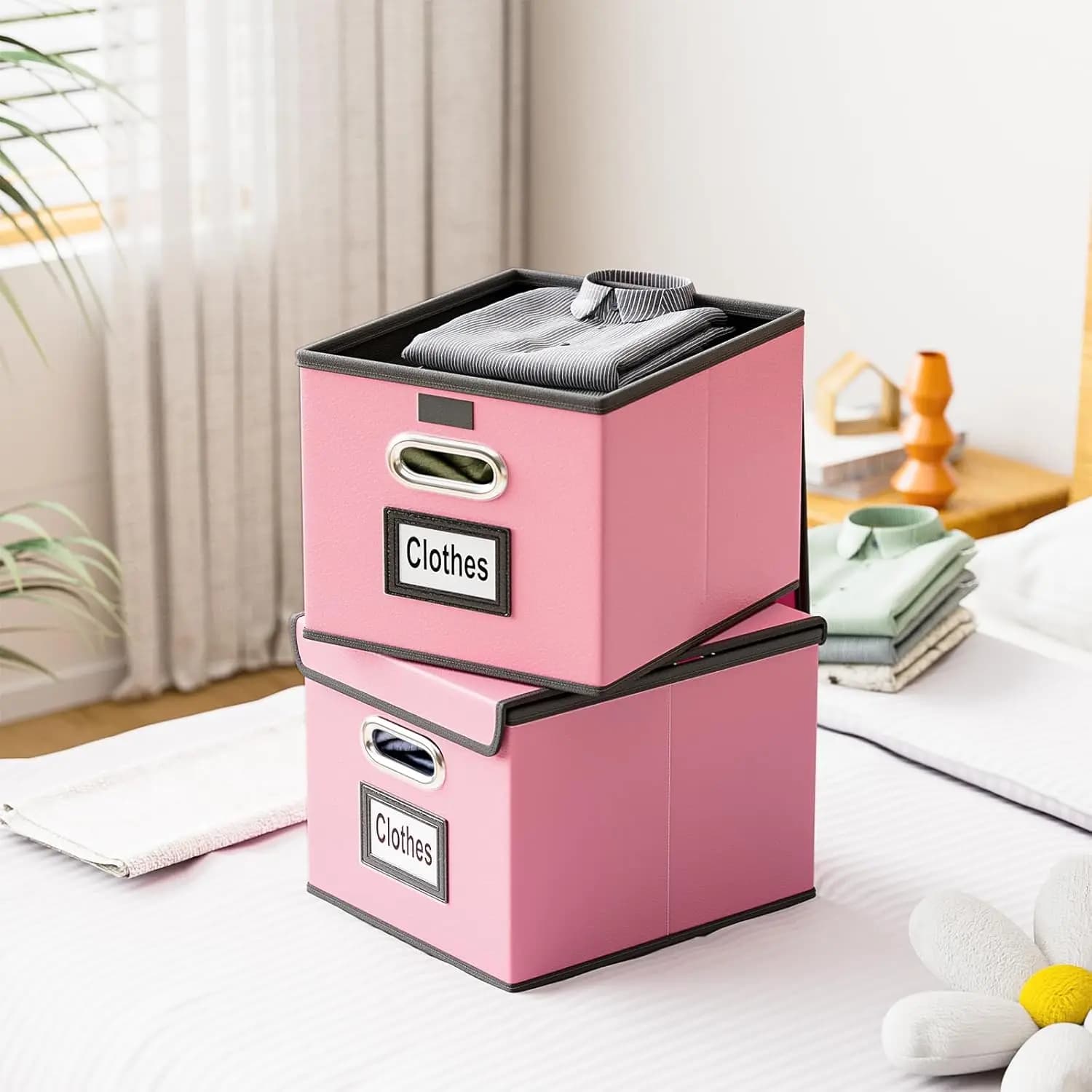 Scatola organizer per file aggiornata, organizer per documenti in pelle pieghevole, scatola organizer per cartelle di file sospese con coperchio, filo decorativo