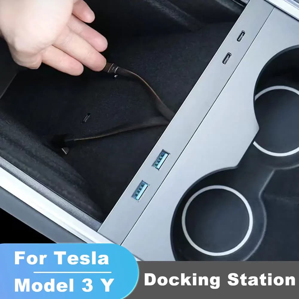 Docking Station 27W Quick Charger For Tesla Model 3（21-23）Model Y （21- 24) USB Type C Car Adapter Powered Splitter Extension