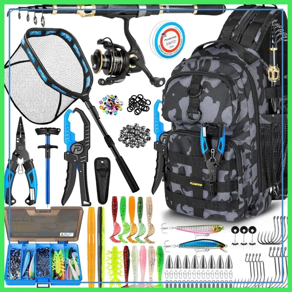 Set Combo Canna da Pesca e Mulinello con Zaino, Rete, Borsa, Scatola Porta Attrezzi per Acqua Dolce/Salata