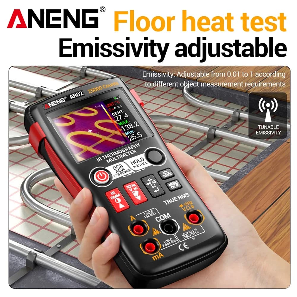 ANENG AR02 2 in1 240×240 Risoluzione IR 96×96 Sensore IR-20 ° C~150 ° Termometro a Infrarossi Multimetro con Sensore di Temperatura C e Termocamera