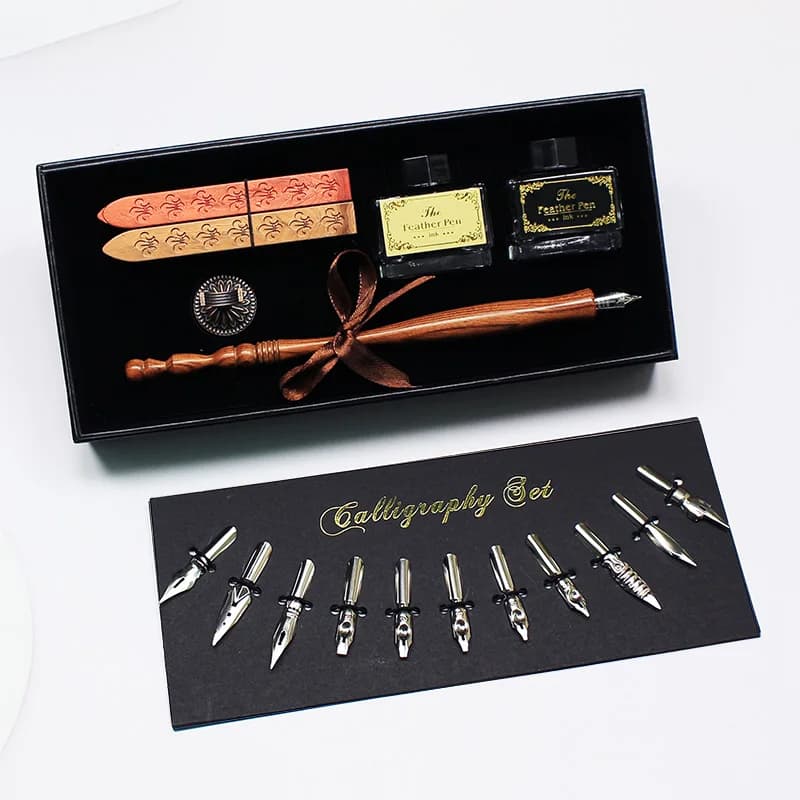 FEATTY Retro Dip Fountain Pen with 12 Nibs Art Calligraphy Writing Wooden Pen Set for Lettering Sketching Drawing Kit