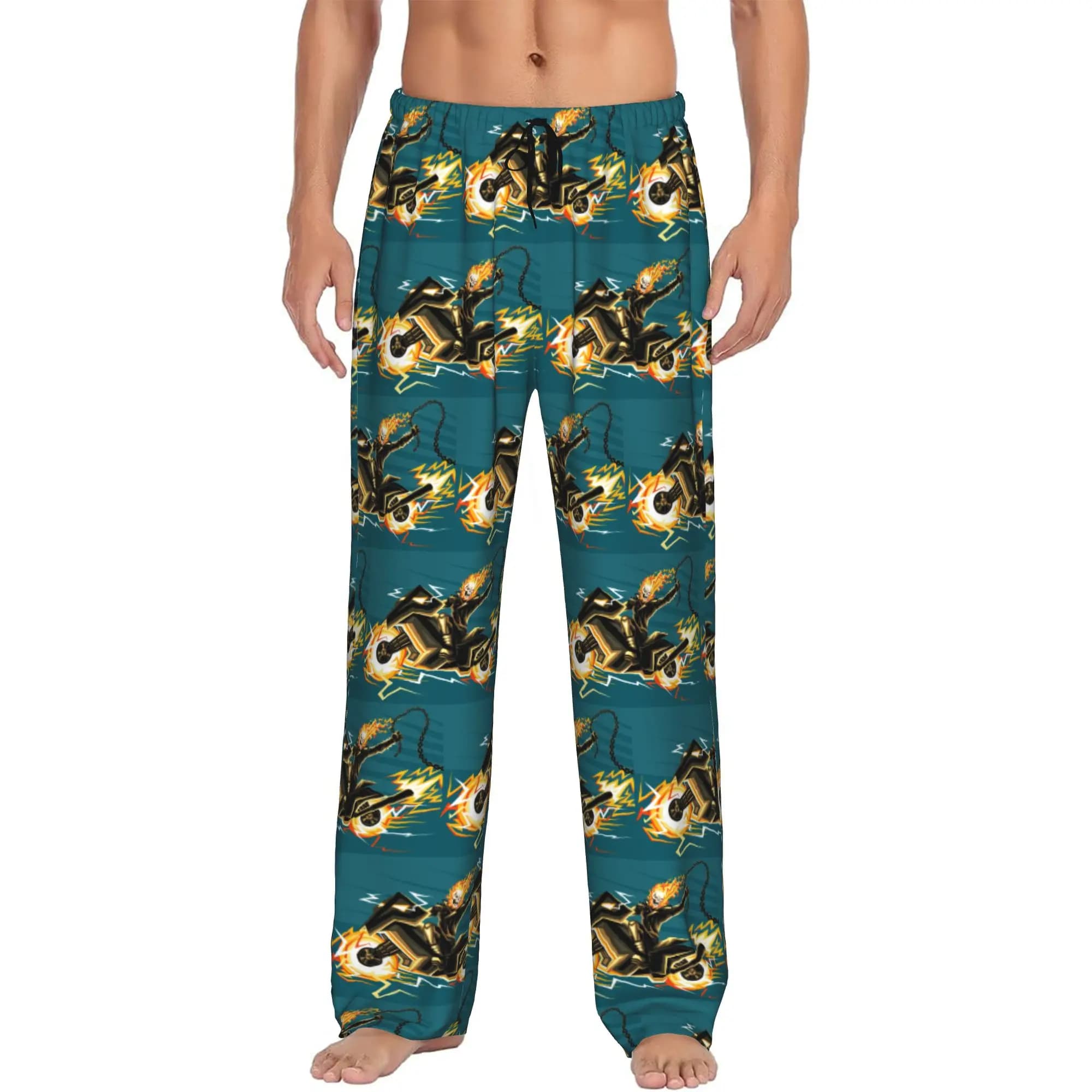 Pantaloni Pigiama Personalizzati con Stampa Anime Ghost Ride per Uomo, Abbigliamento da Notte con Tasche