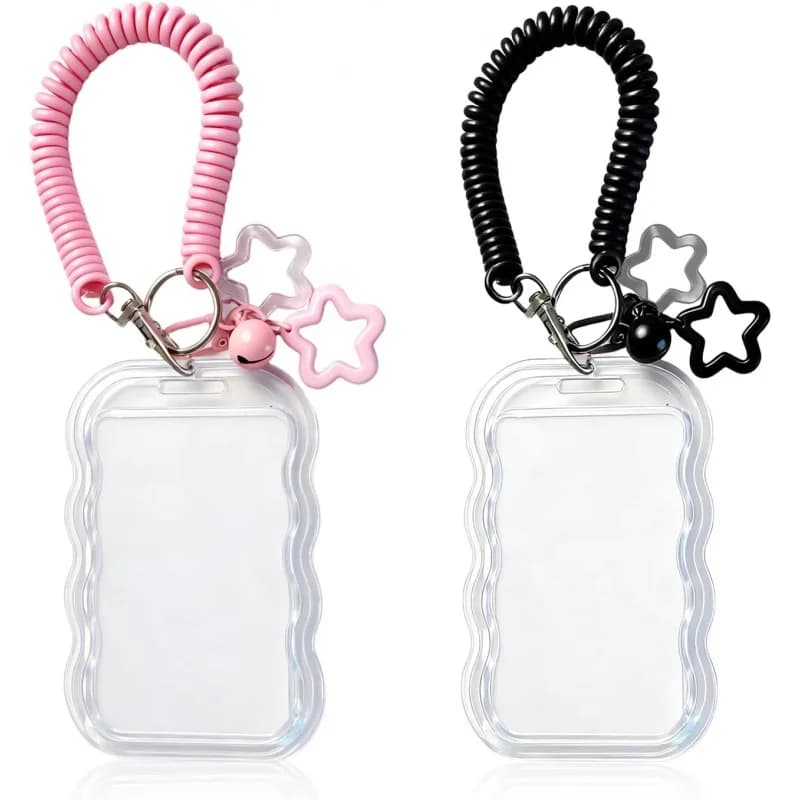 Confezione da 2 Porta Fotocard Carini con Portachiavi, Porta Carte Kpop in PC Trasparente con Design a Onde Stellate per Tessere Studenti e Bus