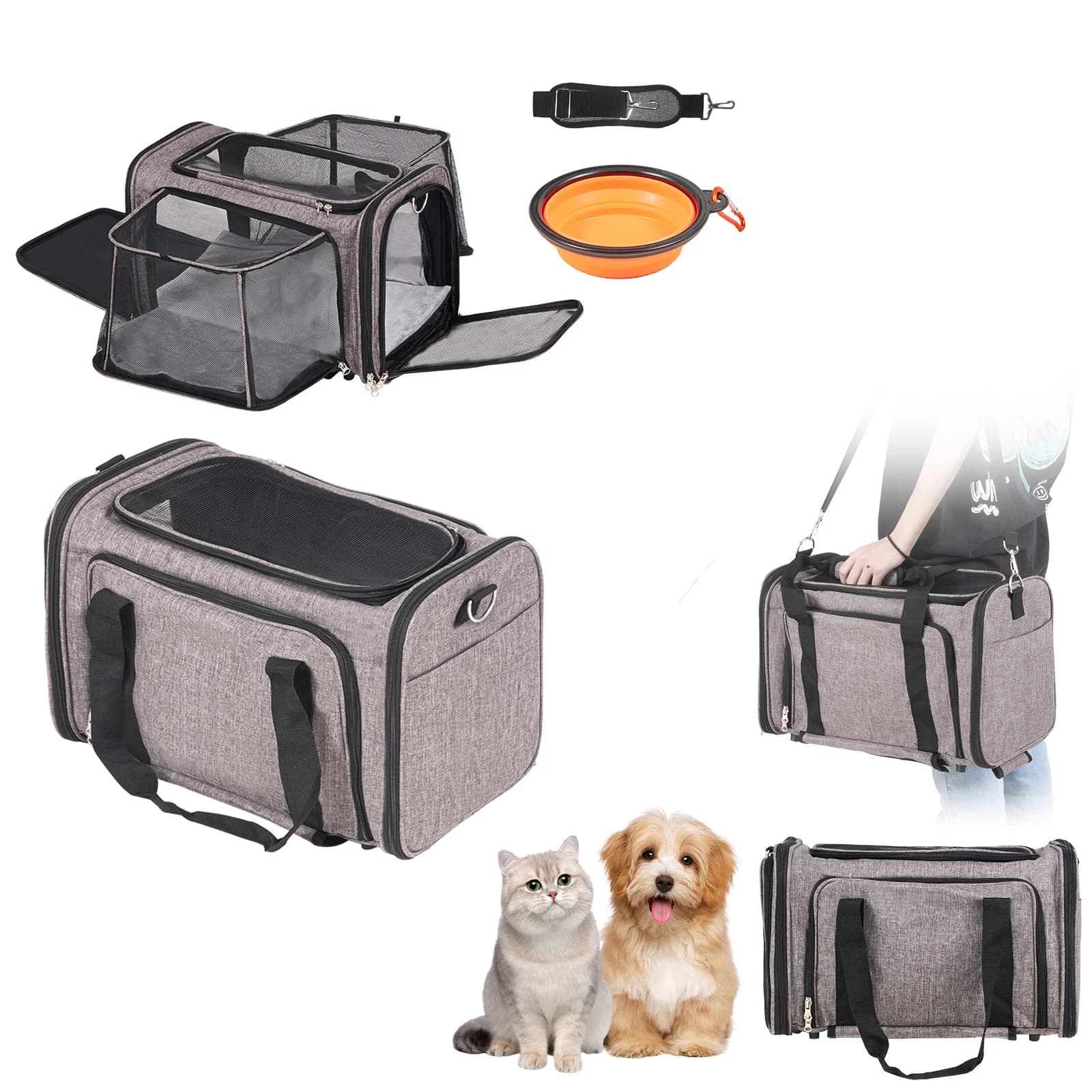 Trasportino per Gatti con Ruote, Approvato dalle Compagnie Aeree, con Manico Telescopico e Tracolla, Trasportino per Cani con Ruote