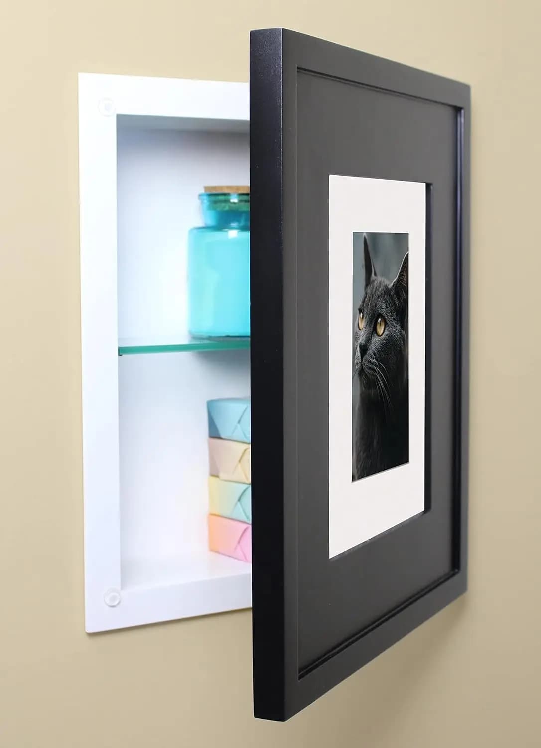 Armadietto a Muro Incassato per Medicinali Senza Specchio, in Vero Legno, con Ripiani Regolabili e Vano Nascosto, 11x14, Personalizzabile